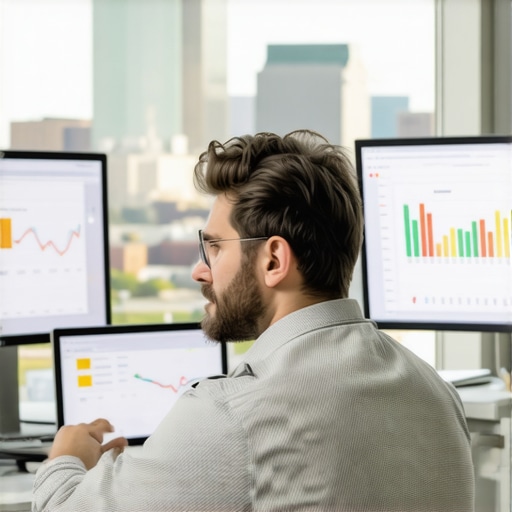 Advanced Local SEO Analytics in Kansas City Digital strategist analyzing local SEO data with Kansas City skyline background