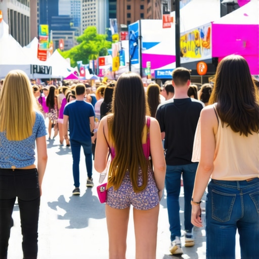 Vibrant Kansas City community festival with local businesses and residents engaging in a lively event in front of city skyline.