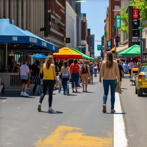 Kansas City Community Scene People walking past local shops in Kansas City
