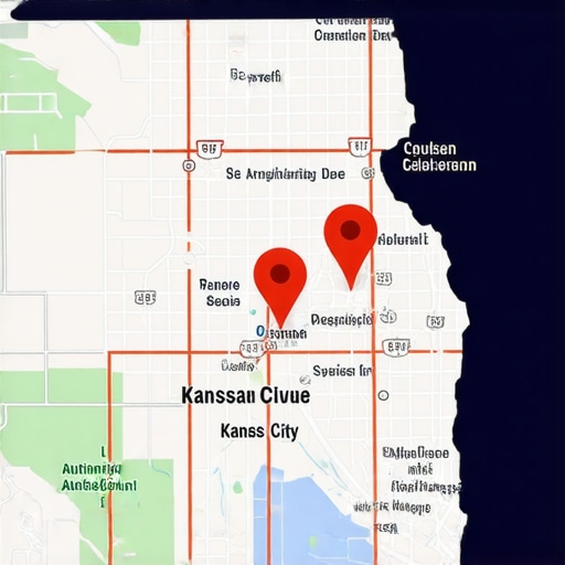 Illustrative map of Kansas City showing local businesses optimized with SEO