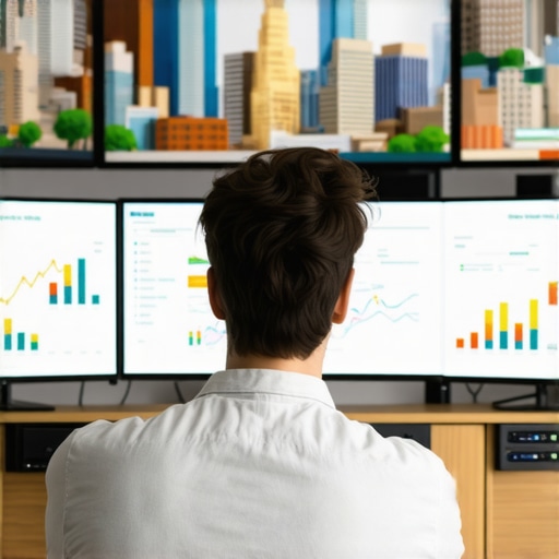 Person reviewing local SEO analytics on computer with Kansas City landmarks in background.