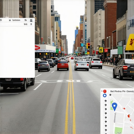 Busy Kansas City street with local shops and Google Maps interface