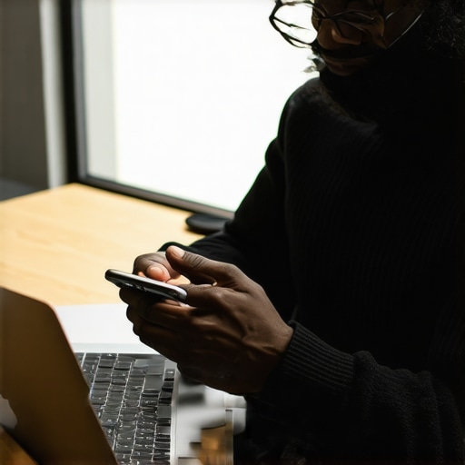 Kansas City business owner working on Google My Business profile on laptop and smartphone