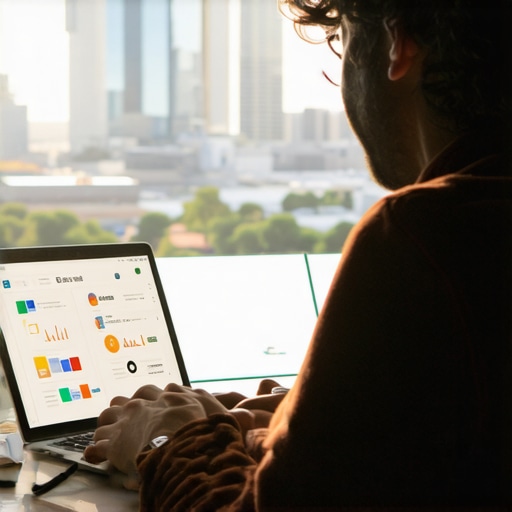 Digital marketer analyzing local SEO strategies near Kansas City skyline