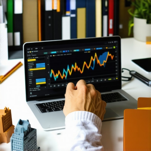 A person analyzing local SEO metrics on a laptop with Kansas City landmarks in the background.