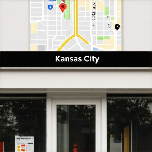  storefront with SEO icons and Google Maps overlay in Kansas City