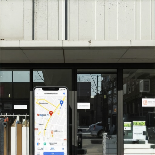 Kansas City shop front with Google Maps interface indicating local search prominence.