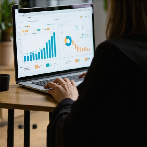 Person analyzing local SEO data on a laptop with charts and graphs.