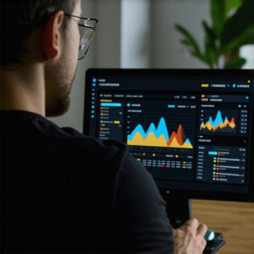 Analyzing Local SEO Data for Kansas City Business Success Digital marketer reviewing local SEO analytics on a laptop with Kansas City skyline in background.